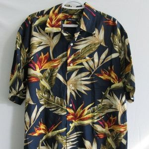 NAUTICA Shirt Size Large Hawaiian Short Sleeve Button Up 1 Pocket Linen Rayon